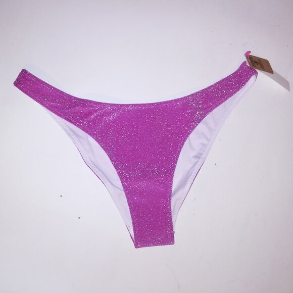 Victoria Secret PINK Swim Bikini Bottom Fuchsia Pink Silver Glitter Shimmer Braz - Picture 3 of 8